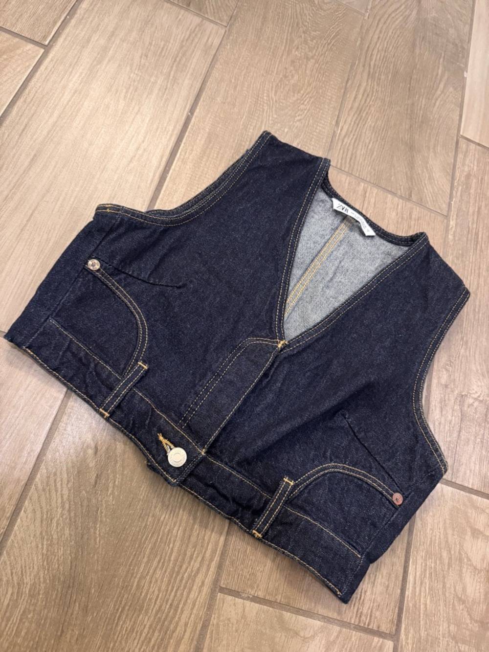 Zara Dark Indigo Denim Cropped Vest